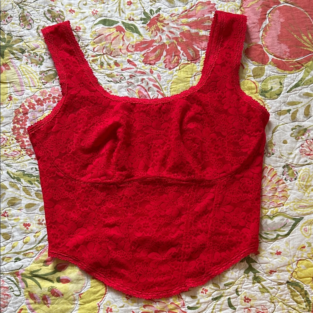Victorias Secret Pink Red Lace Corset Cami Top Size M-DD